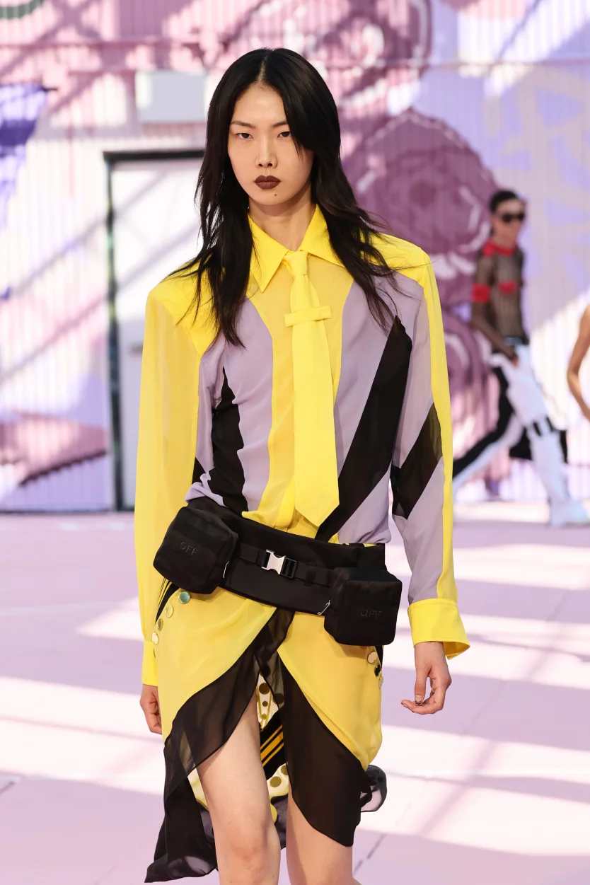 The models wore color blocked pastels or all all white looks, accompanied with utility belts. Theo Wargo Getty Images The models wore color blocked pastels or all all white looks, accompanied with utility belts. Theo Wargo Getty Images