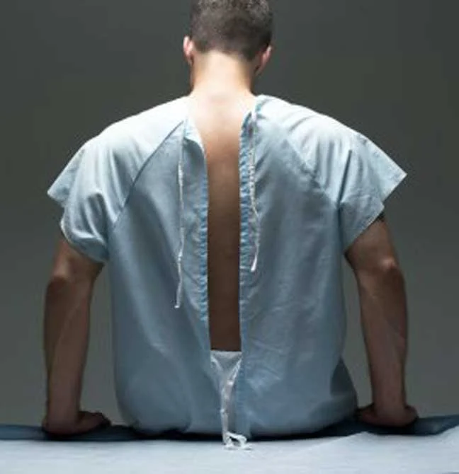 The traditional draughty and backless hospital gown