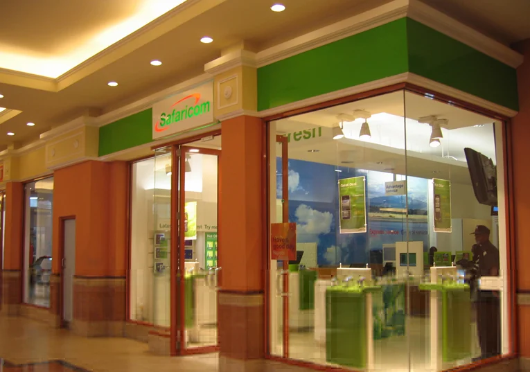A safaricom shop at night.
