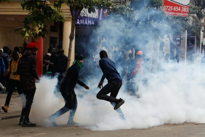 Demonstrators caught in clouds of tear gas during Gen Z-led protests in Nairobi as businesses remained closed