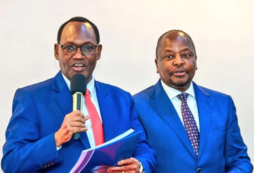 Agriculture Cabinet Secretary Mutahi Kagwe and National Treasury Principal Secretary Chris Kiptoo