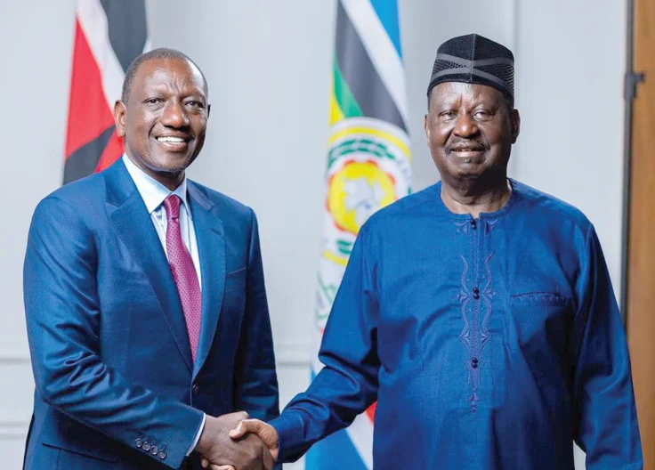 President William Ruto and the late former Prime Minister Raila Odinga.