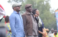 Widows Empowerment Program patron Raymond Omollo and Oburu Odinga