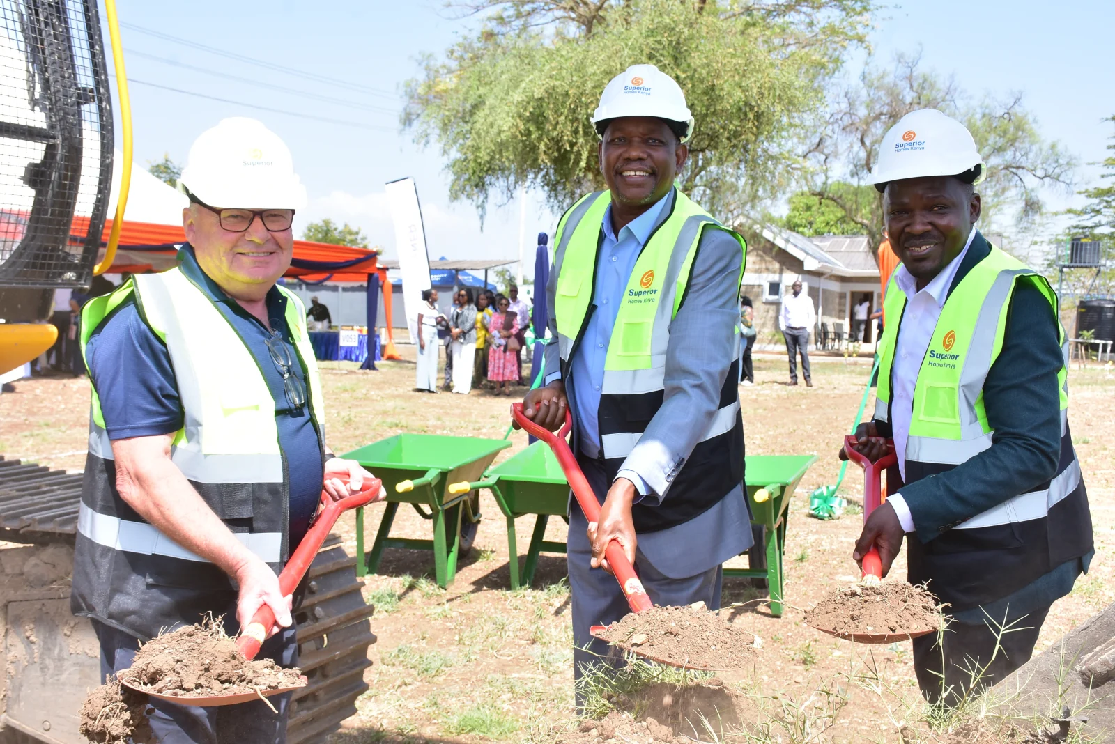 Superior Homes MD Ian Henderson, Northlands City Operations Manager Collins K’owuor, and Homeowner Geoffrey Muchiri during the groundbreaking for the construction of The Orchards at Northlands, a Ksh. 3 billion residential development seeking to cater for the growing demand for organised housing in Kenya.