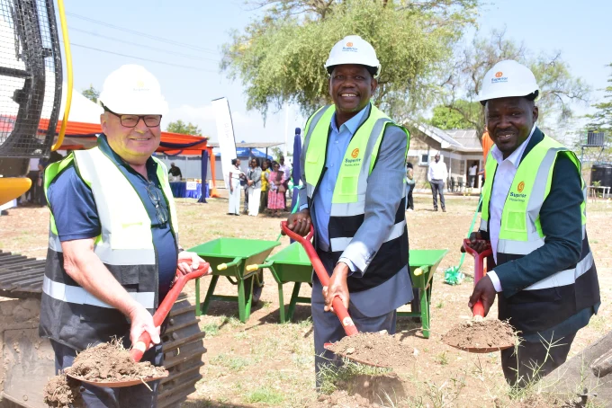 Superior Homes MD Ian Henderson, Northlands City Operations Manager Collins K’owuor, and Homeowner Geoffrey Muchiri during the groundbreaking for the construction of The Orchards at Northlands, a Ksh. 3 billion residential development seeking to cater for the growing demand for organised housing in Kenya.