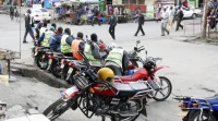 Boda boda riders at their pickup hub.