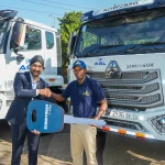 From Left- Managing Director, CFAO Mobility Kenya, Arvinder Reel and Managing Director, Africa Global Logistics Kenya, Martin Mwangi during the official handover of 32 Sinotruk NX Prime Movers to Africa Global Logistics Company.