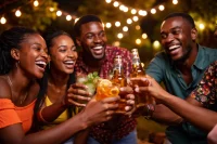 People enjoying beverages in a celebratory mood