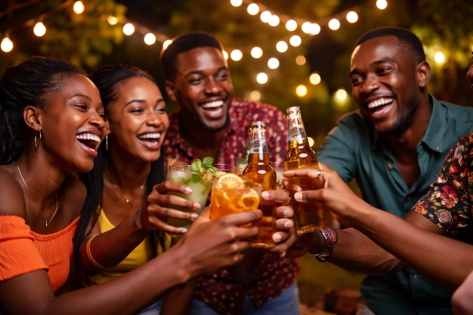 People enjoying beverages in a celebratory mood
