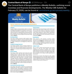 CBK's latest bulletin on inflation shared on X