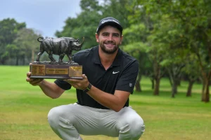 Casey South Africa's Casey Jarvis, winner of the 2026 Magical Kenya Open poses for a photo with his trophy