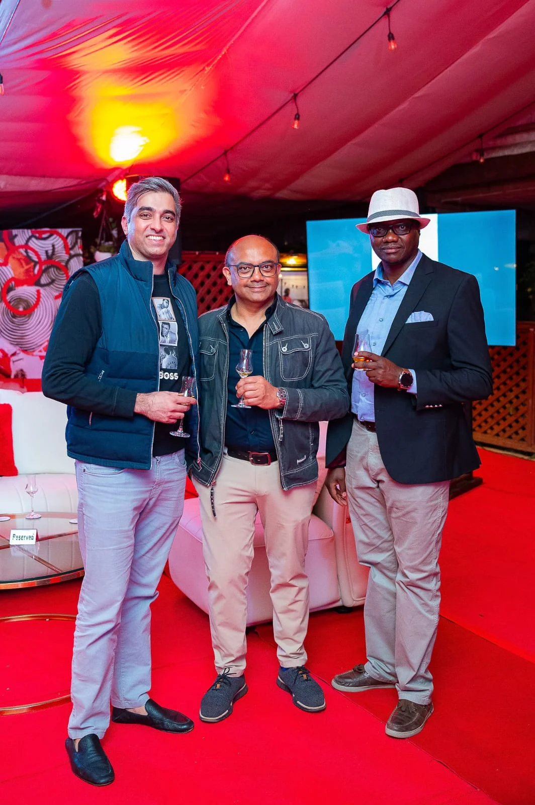 (From left) Vishvesh L., Vinay G., and Ishmael Tanui, Area Manager – Edrington Kenya, during The Macallan brand identity unveiling event in Nairobi.
