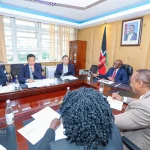 Interior PS Dr Raymond Omollo during a consultative meeting with Japan International Cooperation Agency (JICA) Kenya Chief Representative Shinkawa Makoto. [Photo/Dr Raymond Omollo/Facebook]
