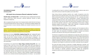 Statement Apollo APA A press statement by APA Apollo on Ohaga appointment.