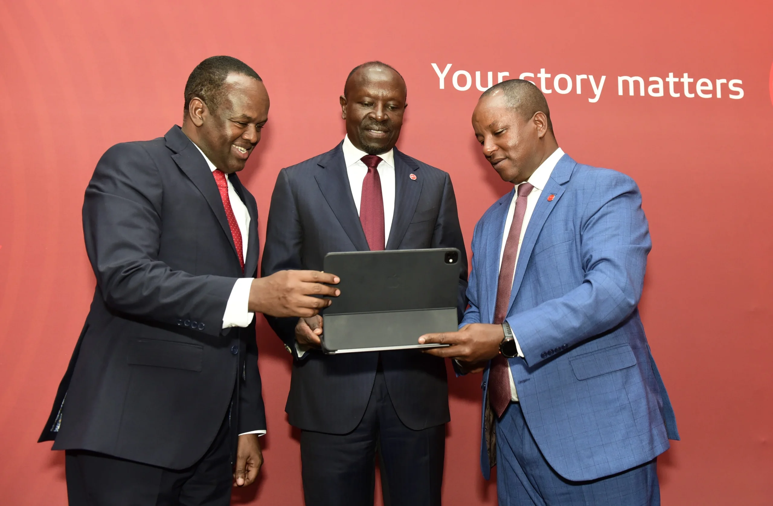 Absa Bank Kenya Managing Director & CEO Abdi Mohamed (L), Board Chairman Mohammed Nyaoga (C) and Chief Finance Officer Yusuf Omari (R) during the release of the Bank’s 2025 annual financial results.