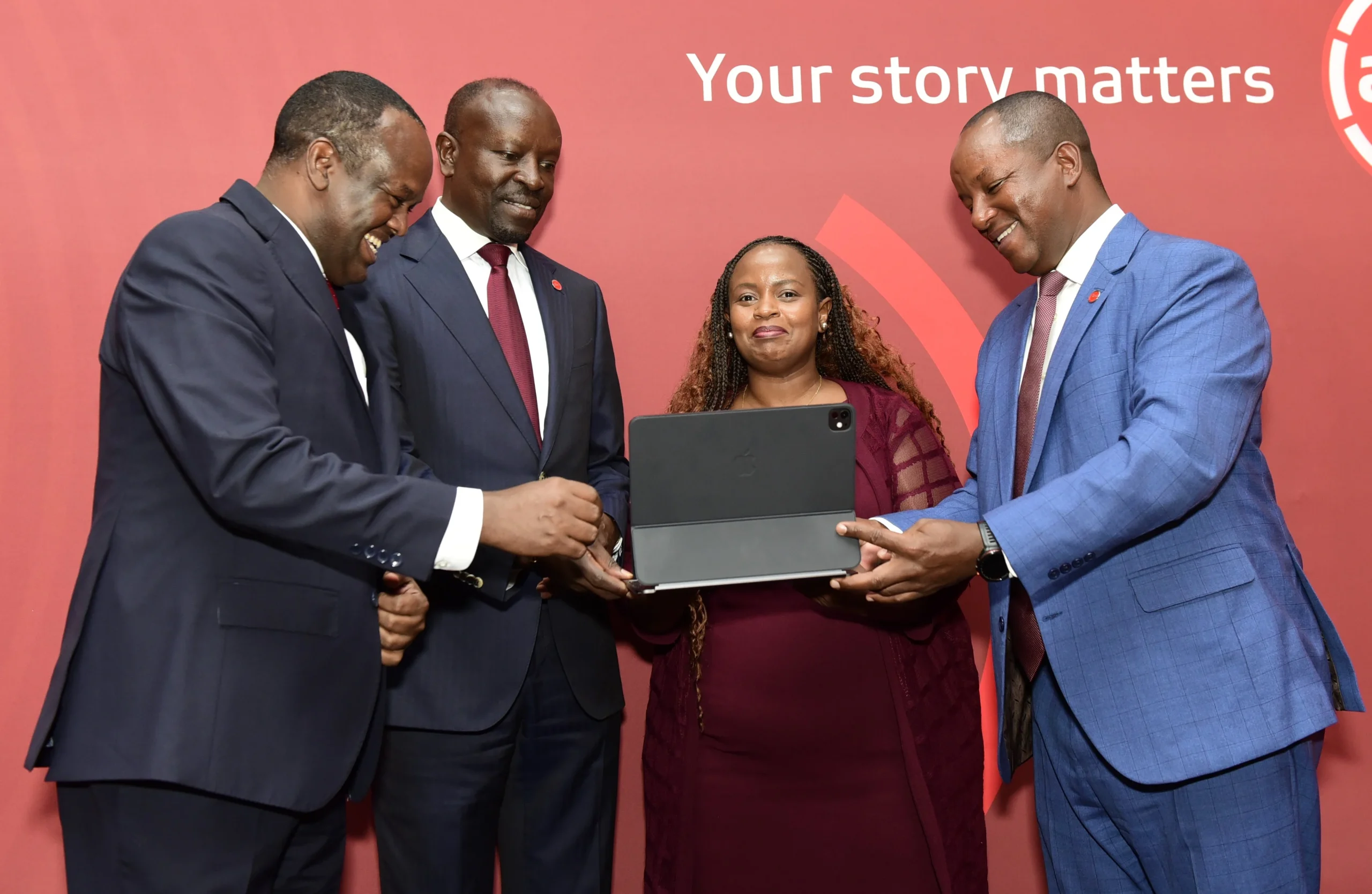 (L-R) Absa Bank Kenya Managing Director & CEO Abdi Mohamed, Board Chairman Mohammed Nyaoga, Head of Strategy and Investor Relations Elizabeth Munga, and Chief Finance Officer Yusuf Omari during the release of the Bank’s 2025 annual financial results. 
