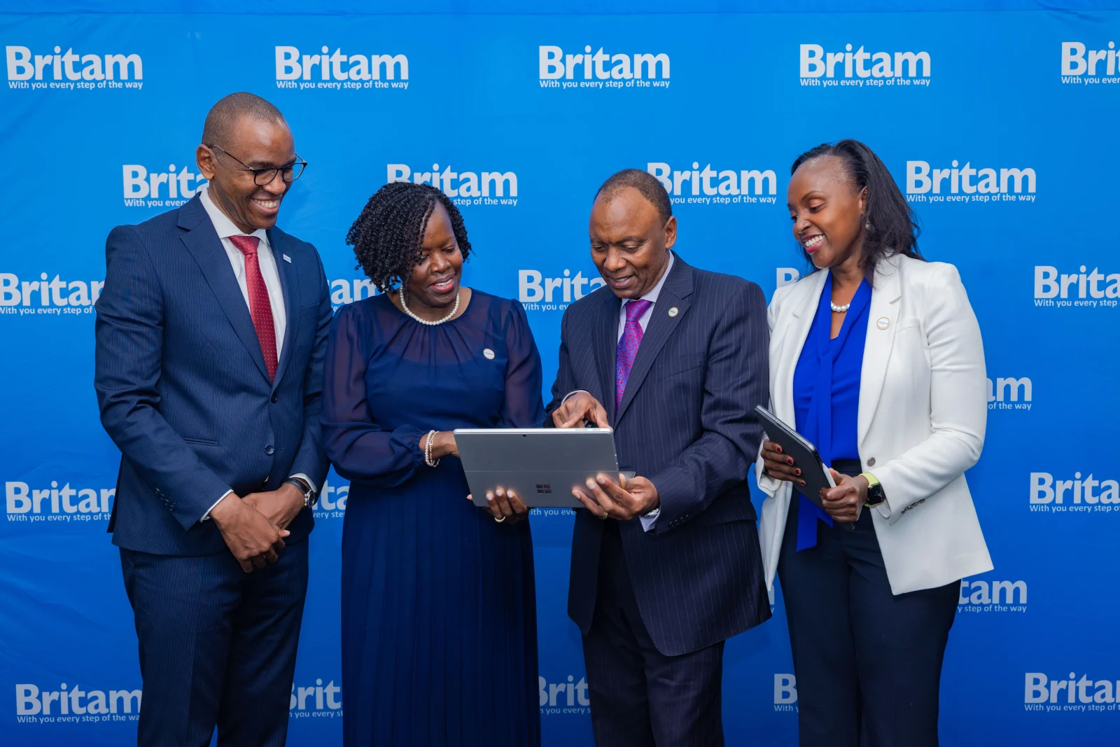 L-R: Britam Finance Director Charles Njuguna, Interim Board Chairperson Celestine Munda, Group Managing Director and CEO Tom Gitogo and Investor Relations Director Catherine Karita, during Britam’s Full Year 2025 Results announcement.