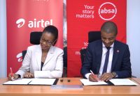 Airtel Money MD Anne Kinuthia Otieno and Absa Bank Kenya Business Banking Director Renato D’Souza signing the partnership