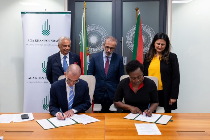 .Ambassador designate of Portugal to Kenya, Paulo Pocinho & Aga Khan Foundation Kenya CEO Susan Otieno during a partnership signing to advance coastal resilience and sustainable development in Kenya.