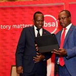 Absa Bank Kenya MD and CEO Abdi Mohamed with Chief Finance Officer Yusuf Omari