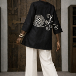 Amina BLACK HAUSA EMBROIDERED TUNIC BACKmodel MAIN