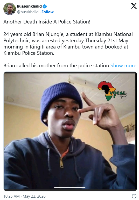 Family Demands Justice After Kiambu Polytechnic Student Dies Inside Police Cell