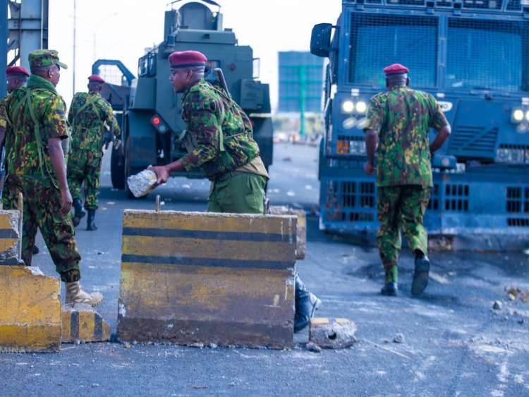 Security officers during Monday's protests