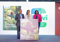 From left: Britam Group Managing Director & CEO Tom Gitogo, Director Legal & Sustainability and Company Secretary Hilda Njeru and Interim Board Chairperson Celestine Munda during the launch of Britam’s 2025 Sustainability Report.