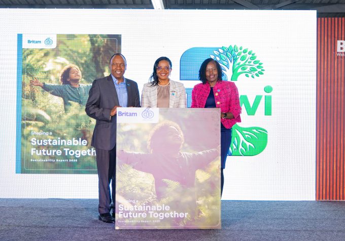 From left: Britam Group Managing Director & CEO Tom Gitogo, Director Legal & Sustainability and Company Secretary Hilda Njeru and Interim Board Chairperson Celestine Munda during the launch of Britam’s 2025 Sustainability Report.