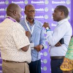 Enwealth Group CEO, Simon Wafubwa (Right) and Enwealth Director Kennedy Monyoncho (centre) meeting a stakeholder during a recent Enwealth Trustees Forum in Mombasa