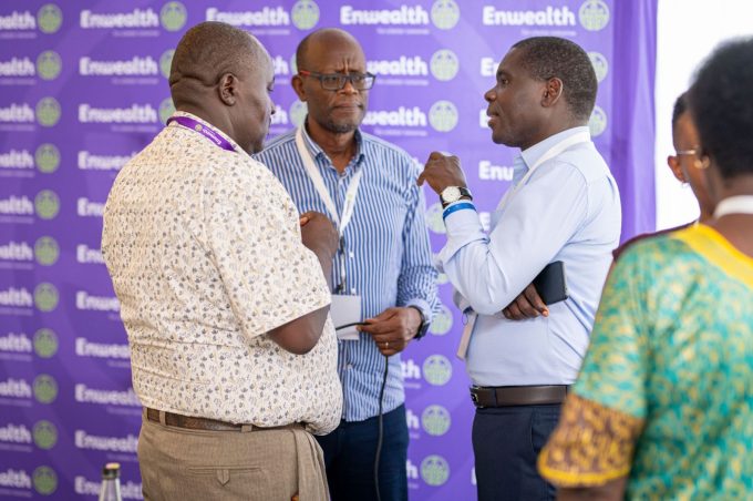 Enwealth Group CEO, Simon Wafubwa (Right) and Enwealth Director Kennedy Monyoncho (centre) meeting a stakeholder during a recent Enwealth Trustees Forum in Mombasa