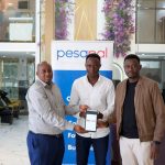 From left, Kevin Khaemba Chief-Commercial Offier Pesapal, Ferdinand Eloto-CoFounder Rack & Derrick Matheka-Co Founder Rack at Lana Plaza, Nairobi