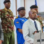 Interior PS Dr Raymond Omollo and Interior CS Kipchumba Murkomen with top security officials.