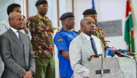 Interior PS Dr Raymond Omollo and Interior CS Kipchumba Murkomen with top security officials.