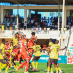 Tusker FC and Police FC Players balle for the ball