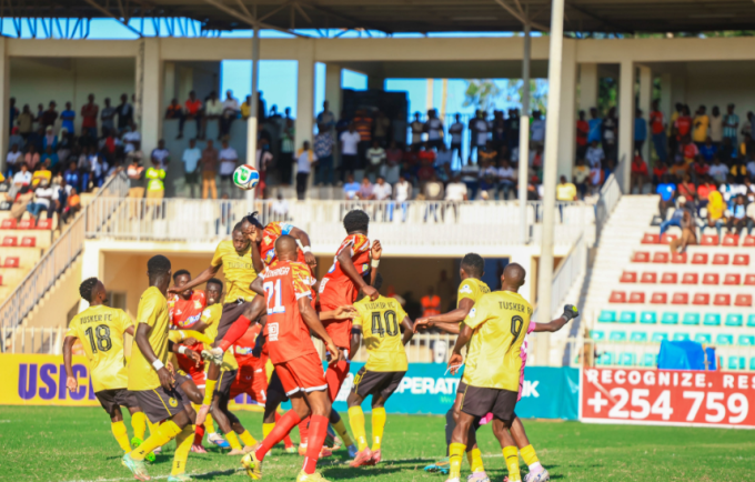 Tusker FC and Police FC Players balle for the ball