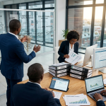 Black professionals work on corporate compliance strategies together.