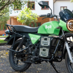A bolt bike parked by the road side.