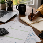 Person planning his budget at a desk.
