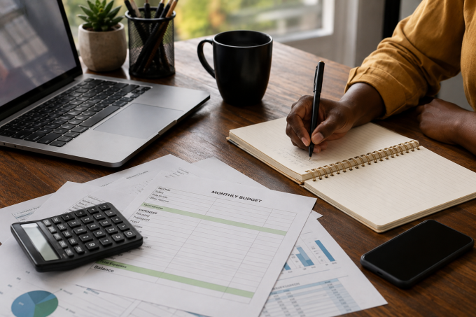 Person planning his budget at a desk.