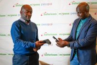 From left, Agosta Liko-Founder Pesapal & James Maitai-Group Chief Technology Officer Safaricom PLC, during the launch of the next generation MPESA payment experience